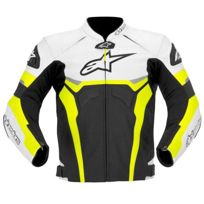 ALPINESTARS Мотокуртка кожаная CELER LEATHER JACKET чёрно-бело-жёлтый